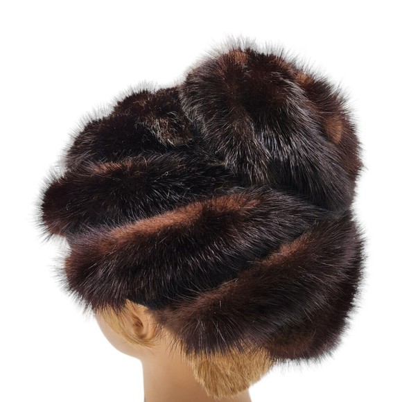 Vintage Conrad & Chandler New York Mink Fur Hat Black Brown Swirls Mobwife PROP - Picture 3 of 9